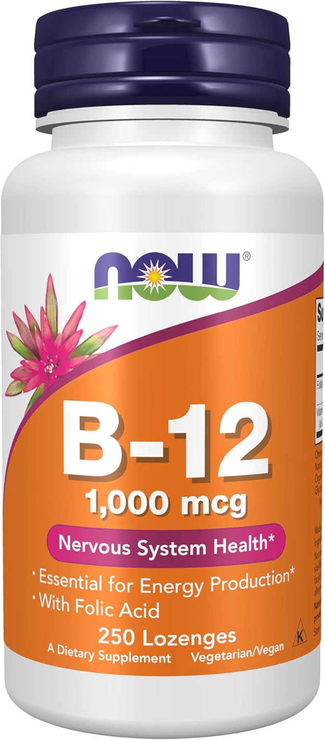 NOW Foods Vitamina B12 1000 mcg com Ácido Fólico 250 Pastilhas