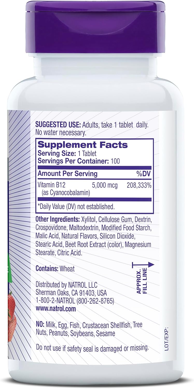 Vitamina B12 Natrol 5000mcg – 100 Comprimidos | Rápida Ação