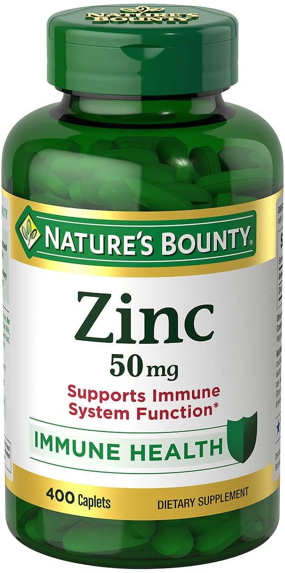Nature's Bounty Zinco 50 mg, 400 cápsulas, Zinco de alta potência apoia a função do sistema imunológico | Adequado para vegetarianos, não transgênico.