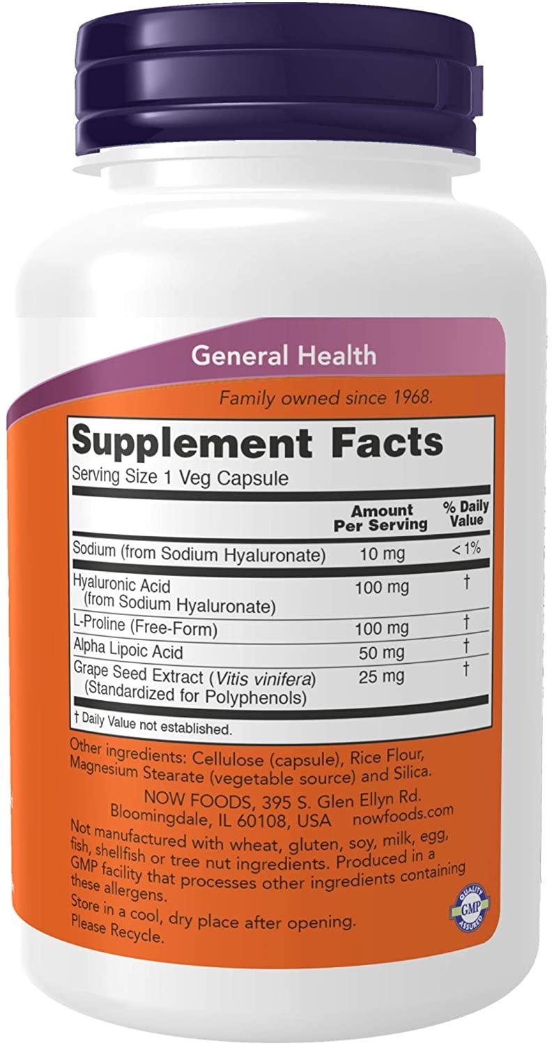 Now Foods Suplementos Acido Hialuronico 100mg 120 VegCapsulas - NutriVita