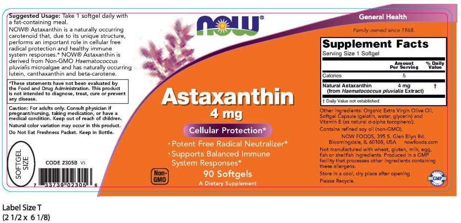 NOW Suplementos, Astaxantina 4 mg 90 Softgels - NutriVita