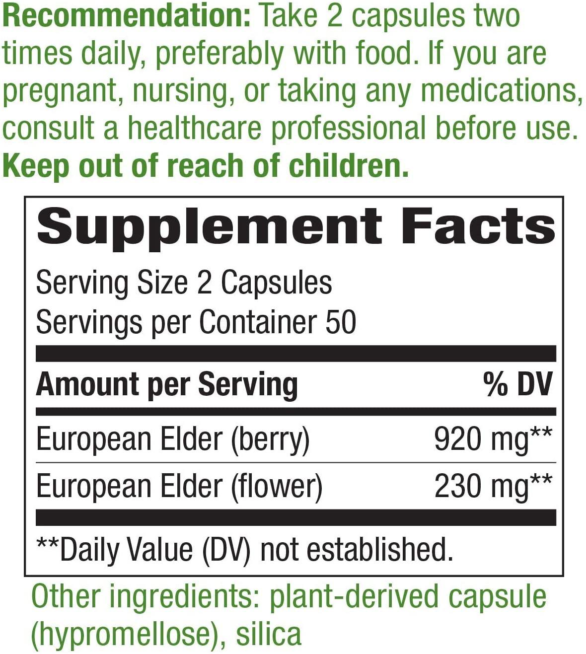 Nature's Way Black Elderberry 1,150 mg, 100 Vegan Capsulas