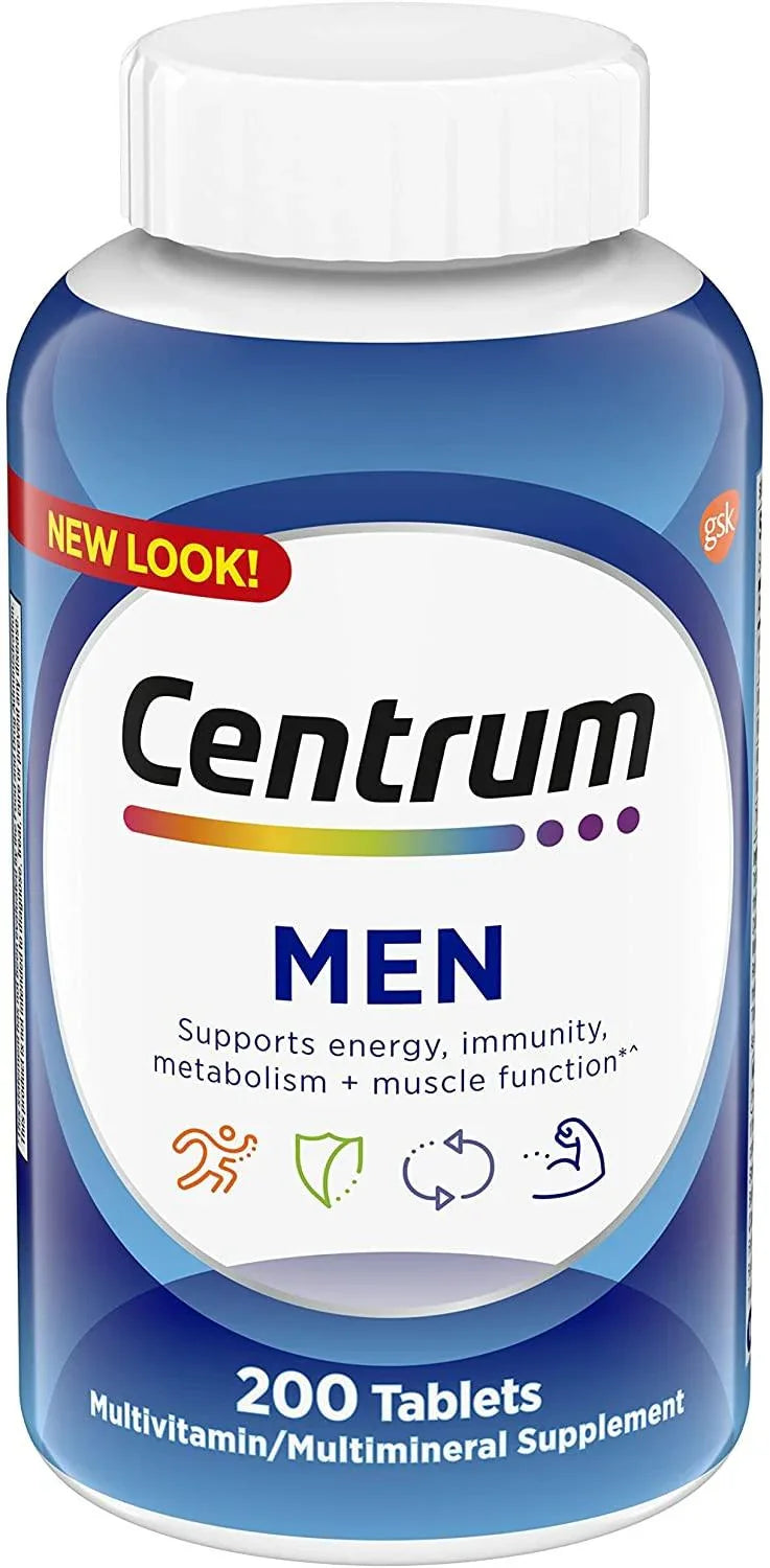 Frasco de Centrum Men's Homem Multivitamínico para Homens com 200 comprimidos.