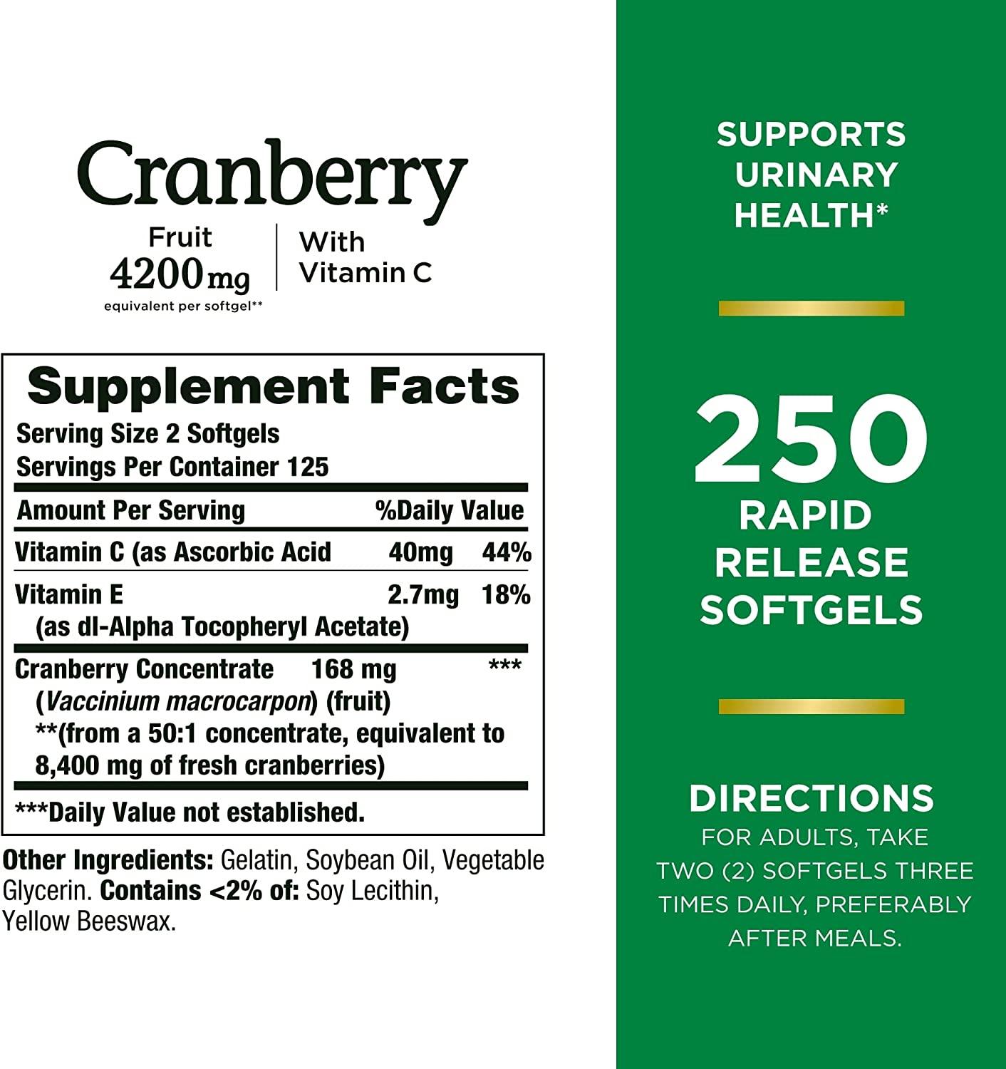 Nature's Bounty - Cranberry Fruit com Vitamina C 4200 mg 250 Caps - NutriVita