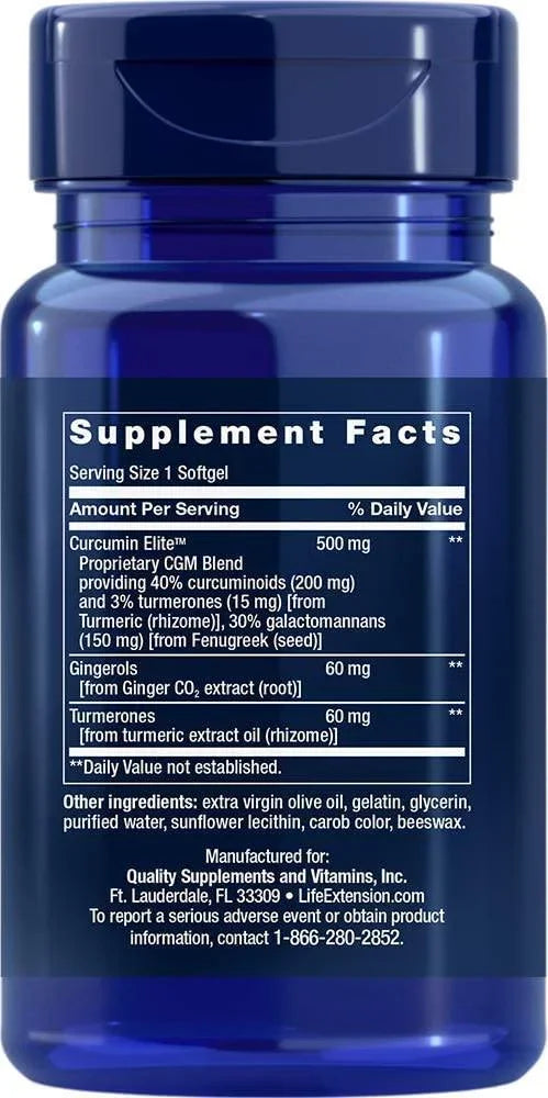 Frasco de Life Extension Advanced Bio-Curcumin com Gengibre e Turmerones 30 softgels.
