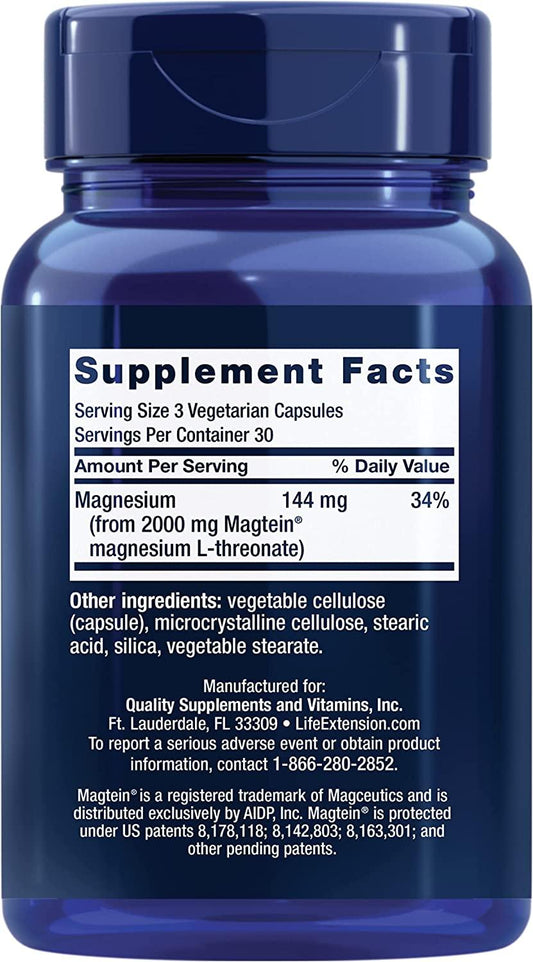 Life Extension Neuro-Mag Magnésio L-Treonato, 90 Veg Capsulas - NutriVita