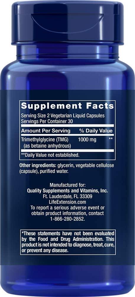 Life Extension TMG 500 mg, 60 Capsulas vegetarianas - NutriVita