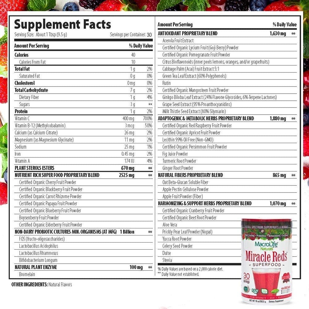 Macro Life Naturals - Miracle Reds Antioxidant Superfood 25 Doses (283 gr) - NutriVita