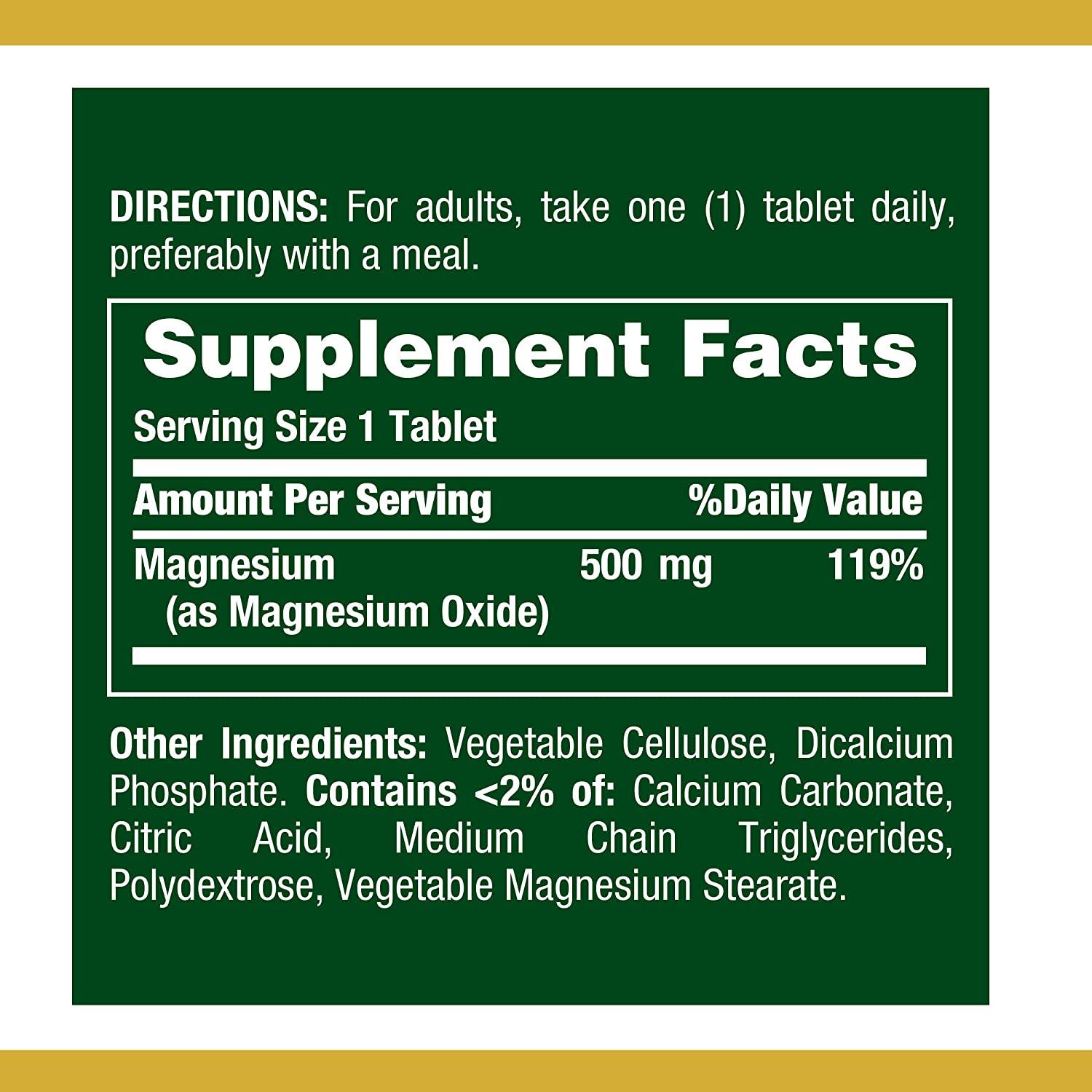 Frasco de Magnésio 500mg Nature's Bounty - Informação nutricional