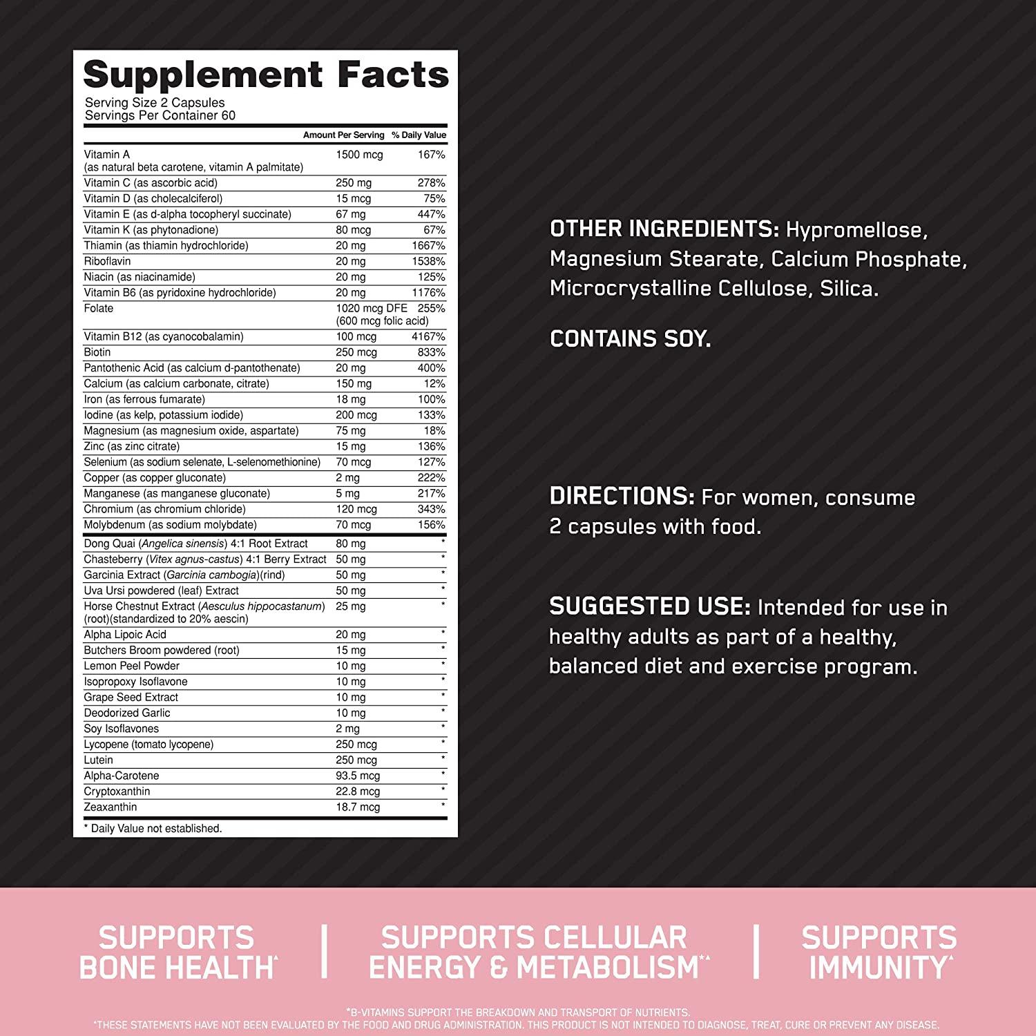 Optimum Nutrition Opti-Women Multivitamina 120 cápsulas – suplemento feminino com vitaminas e minerais essenciais