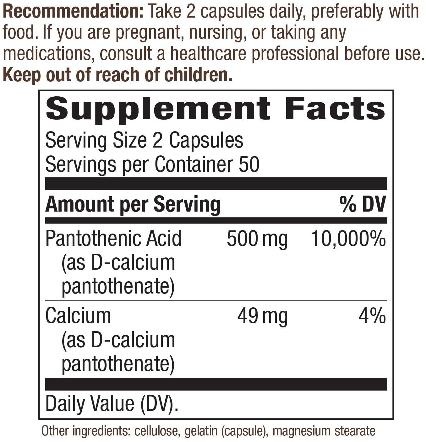 Nature's Way Ácido Pantotênico 500 mg 100 Capsulas - NutriVita