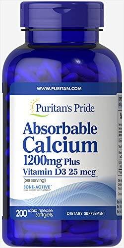 Puritan's Pride Cálcio Absorvível 1200 mg com Vitamina D3 1000 UI, 200 Caps - NutriVita