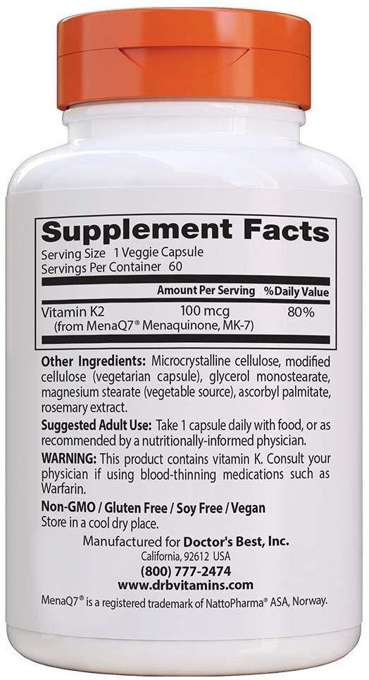 Doctor's Best Natural Vitamina K2 com Mk-7, 60 Caps Veg - NutriVita