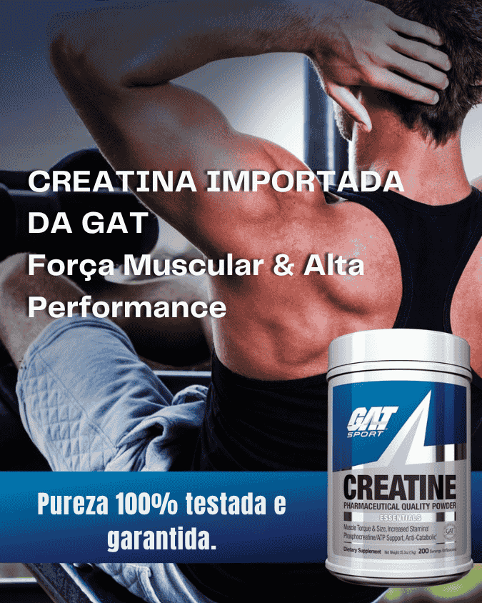 GAT Creatina Monohidratada Pura com rendimento de 200 doses. Produto suplementar 100% original fabricado nos Estados Unidos e vendido pela Nutrivita.