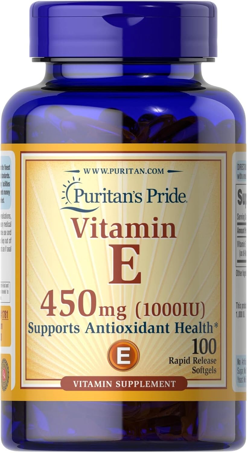 Vitamina E 1000 UI 450 mg Puritan's Pride frasco com 100 softgels originais