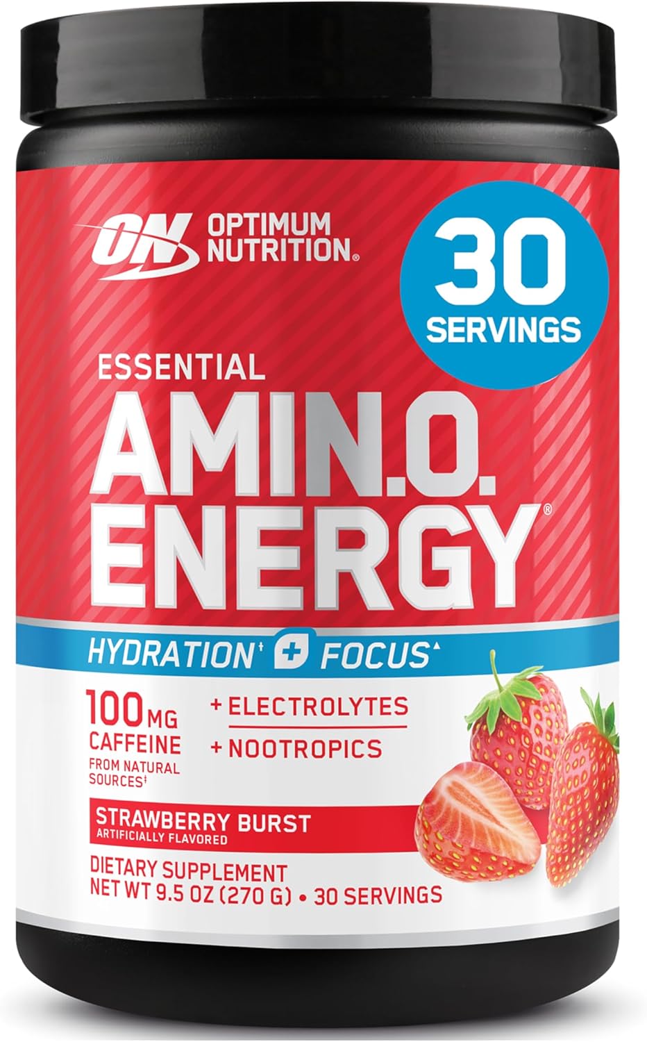 Pote de Optimum Nutrition Essential Amino Energy sabor moranngo 30 doses 270g.