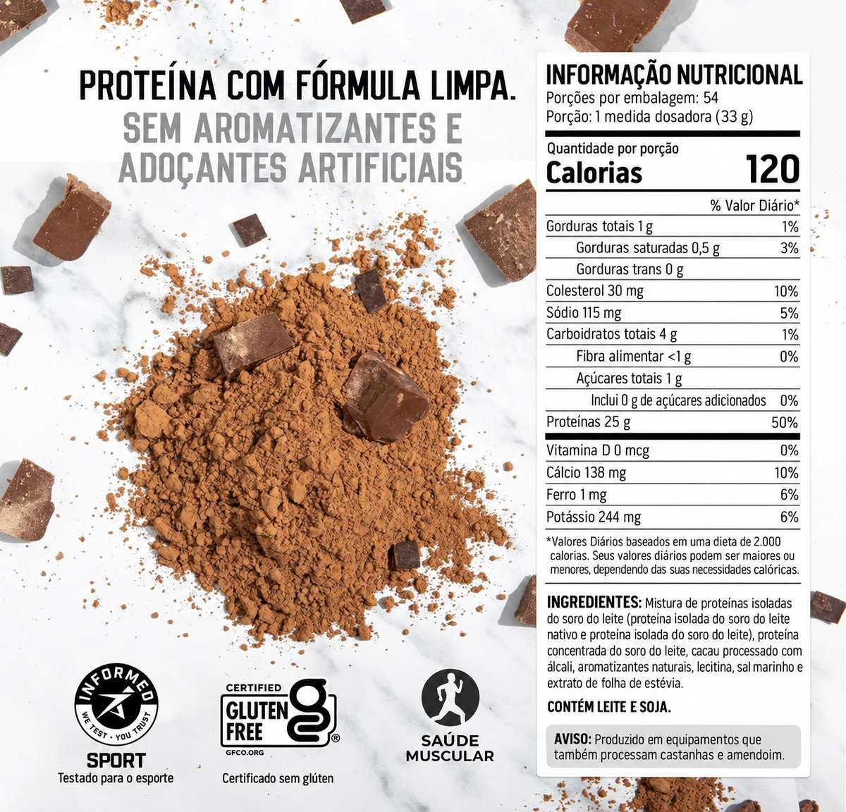 Ascent 100% Whey Native Whey Protein Blend 1,9 kg sabor chocolate com 54 doses.