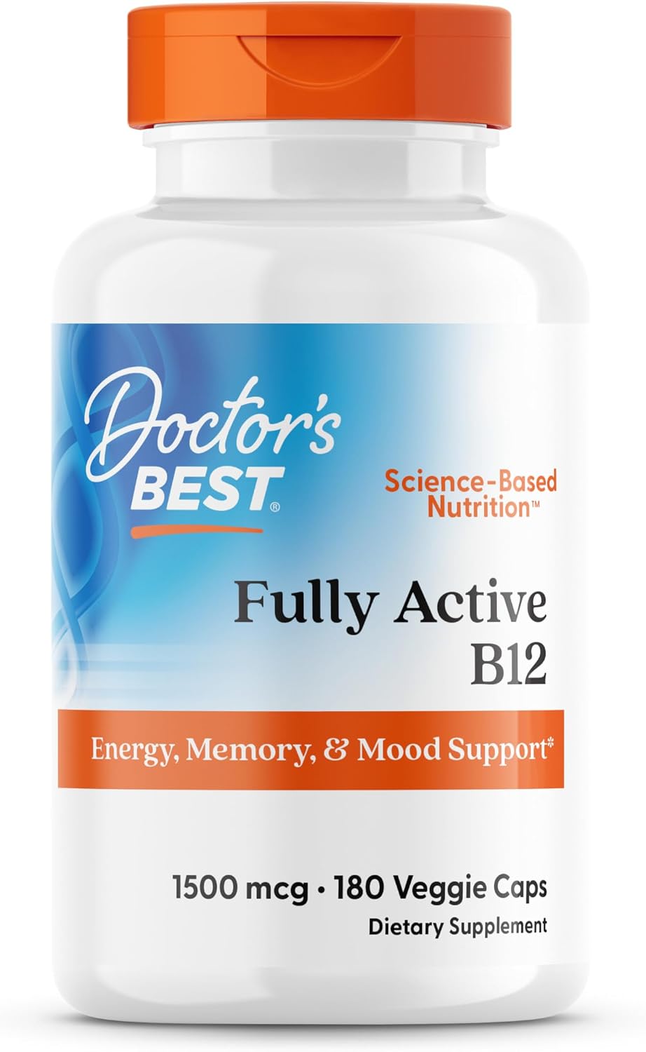 Doctor's Best Fully Active B12 1500 mcg com 180 cápsulas vegetais.
