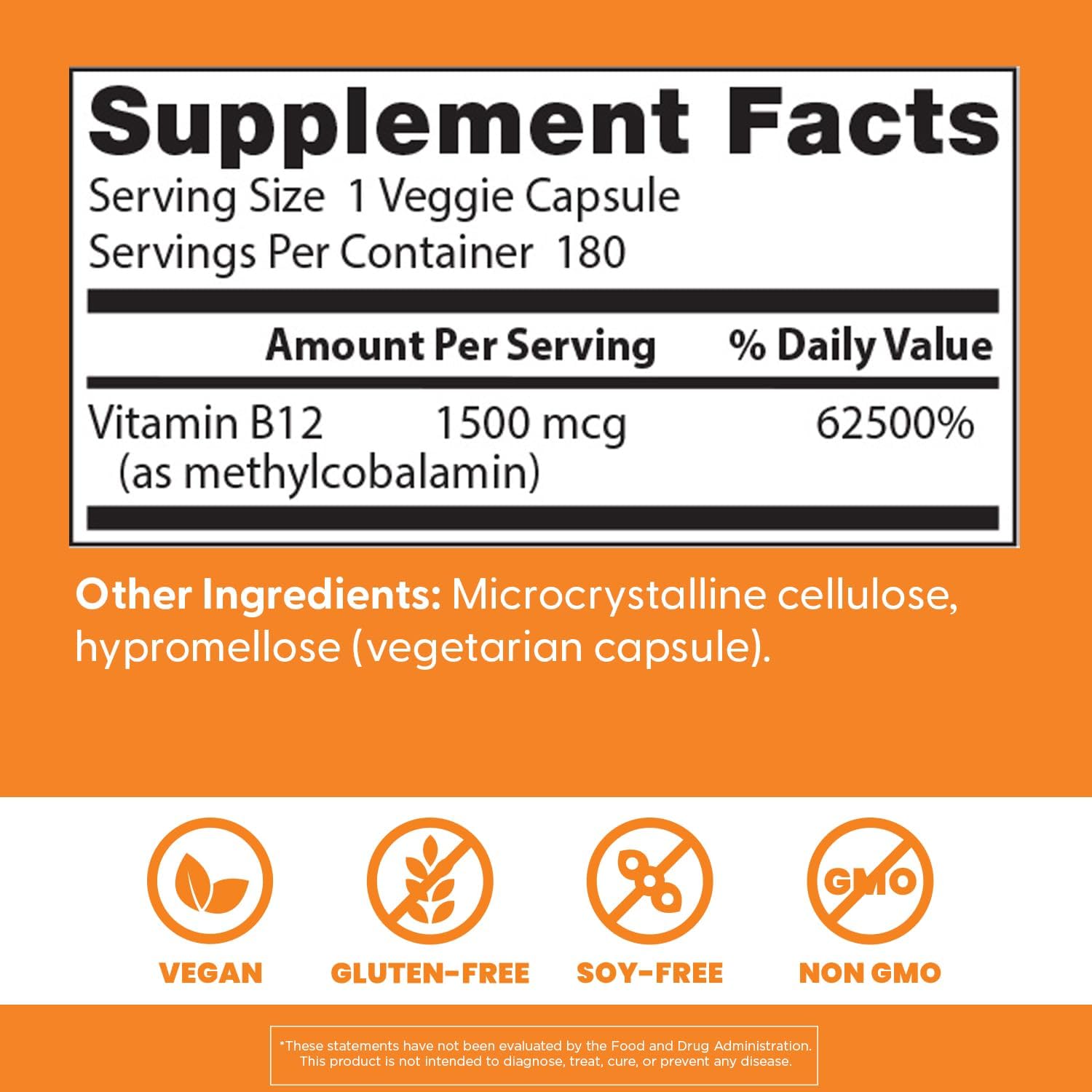 Informação nutricional Doctor's Best Fully Active B12 1500 mcg.