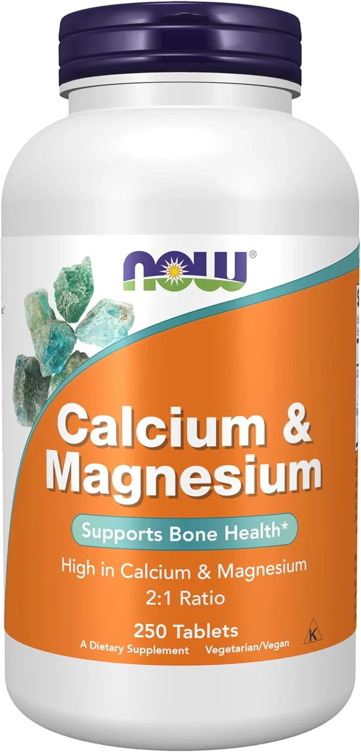Frasco de suplemento Cálcio e Magnésio Now Foods 250 comprimidos original importado.