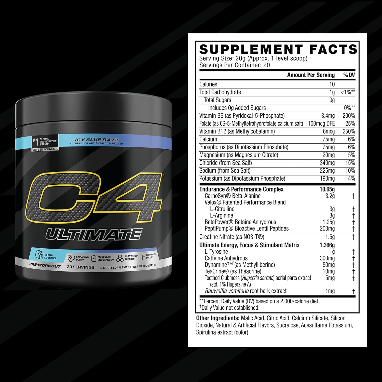 Tabela nutricional Pré-Treino Cellucor C4 Ultimate 20 Doses - Nova Fórmula Original dos EUA