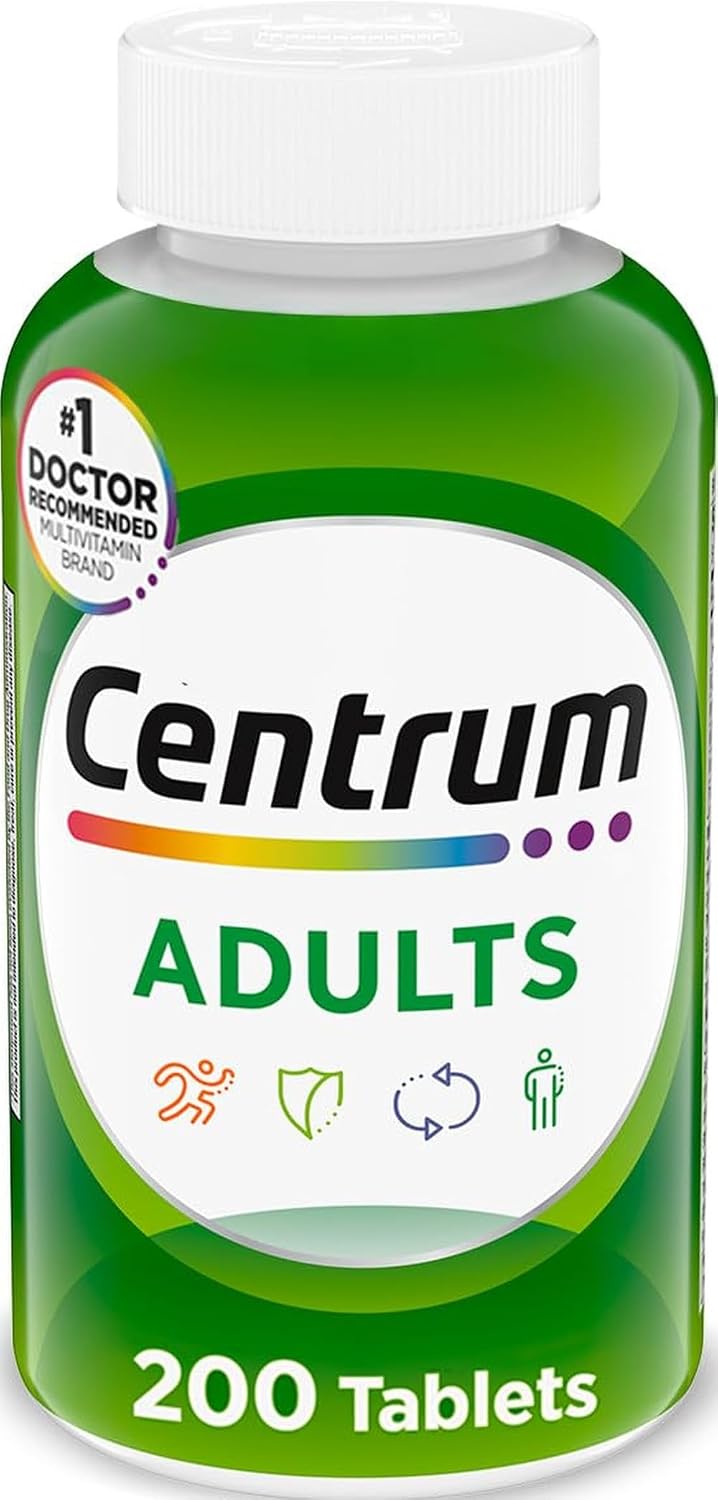 Frasco do Centrum Adultos Multivitamínico com 200 comprimidos visto de frente.