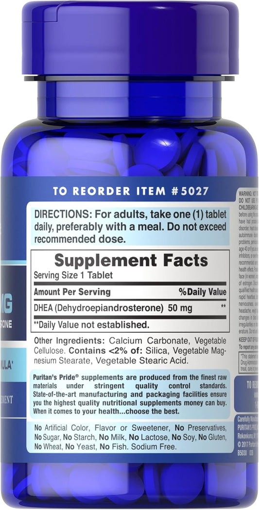 Puritan's Pride Youth Guard™ DHEA 50mg: Suplemento para Envelhecimento Saudável - 100 Comprimidos 