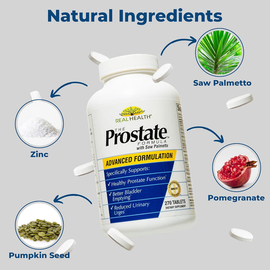 Real Health Fórmula Próstata - Suporte Avançado para a Saúde da Próstata Masculina com Saw Palmetto e Vitaminas, Promove Alívio - 270 Comprimidos
