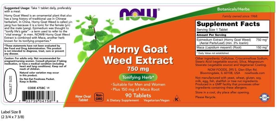 Now Foods Horny Goat Weed 750 mg, 90 Tablets