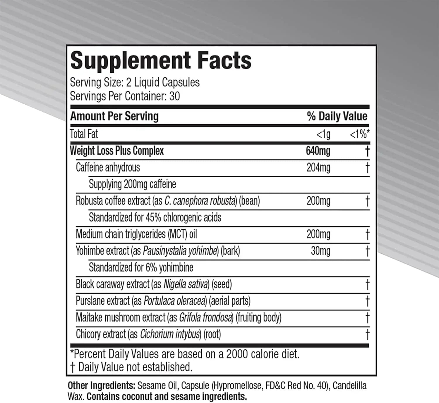 Composição nutricional do Suplemento termogênico Hydroxycut Advanced com 60 cápsulas líquidas de liberação rápida, foco e energia extrema, vendido pela Nutrivita.