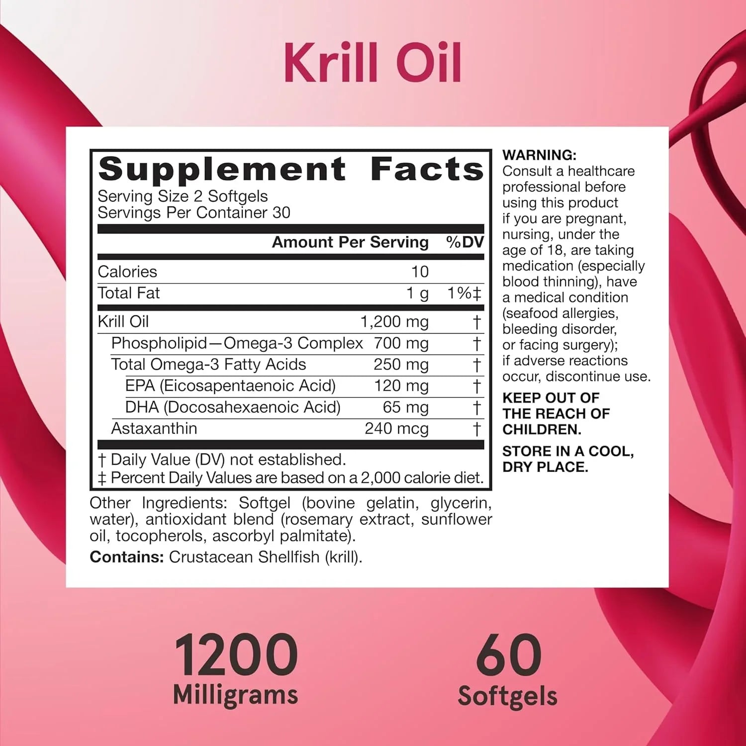 Informação nutricional do Jarrow Formulas Krill Oil com EPA DHA e astaxantina.
