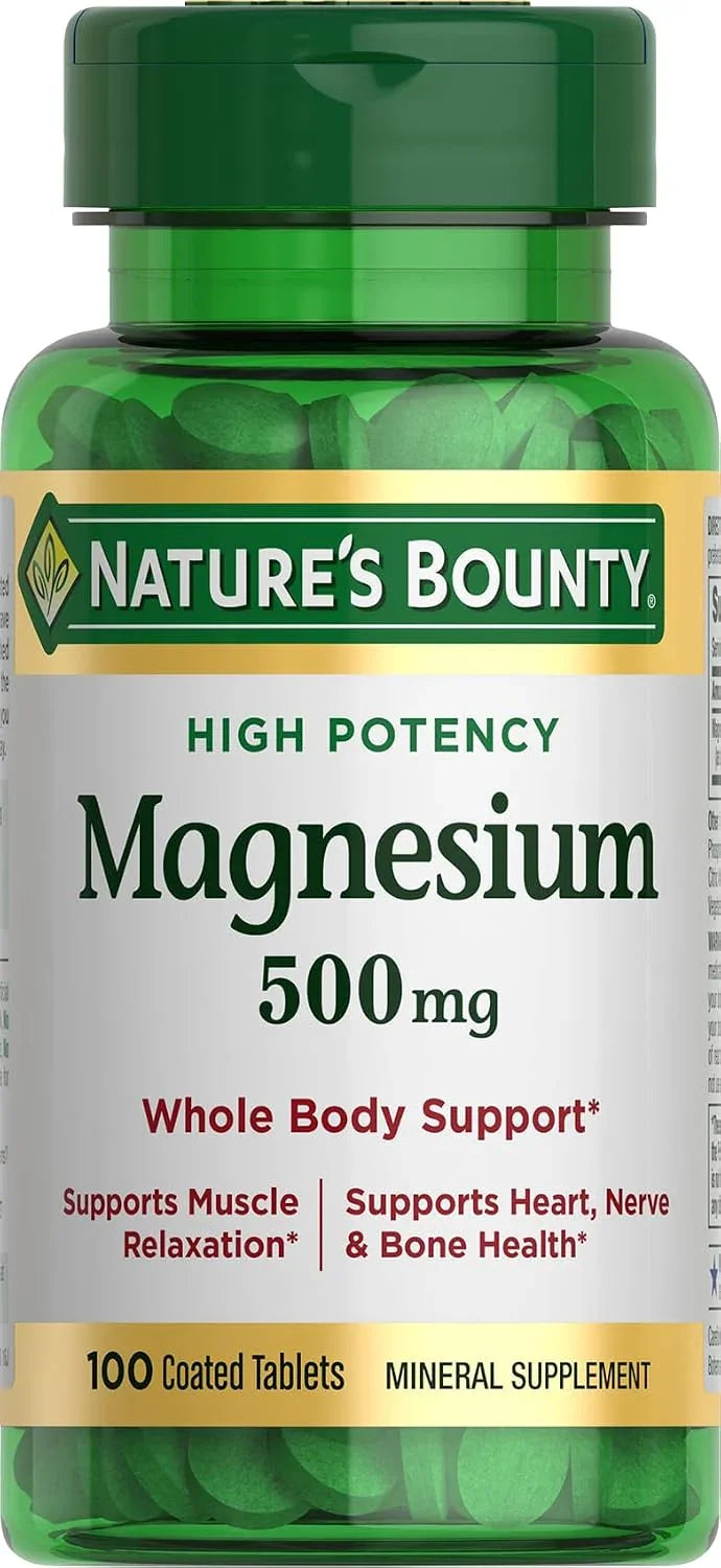 Nature's Bounty Magnesium High Potency 500 mg com 100 comprimidos revestidos.