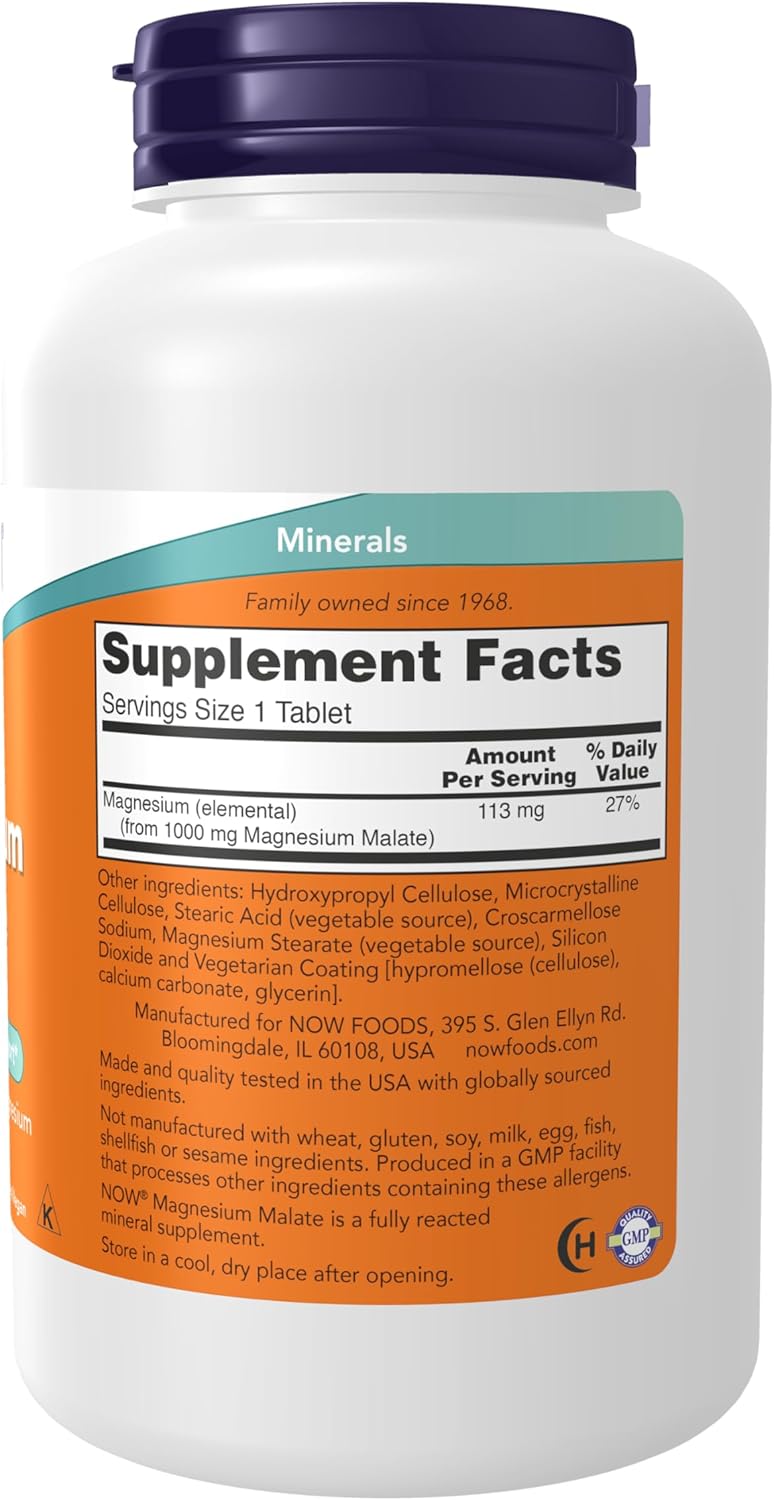 Informações nutricionais do Malato de Magnésio Now Foods 1000 mg – ingredientes e tabela nutricional