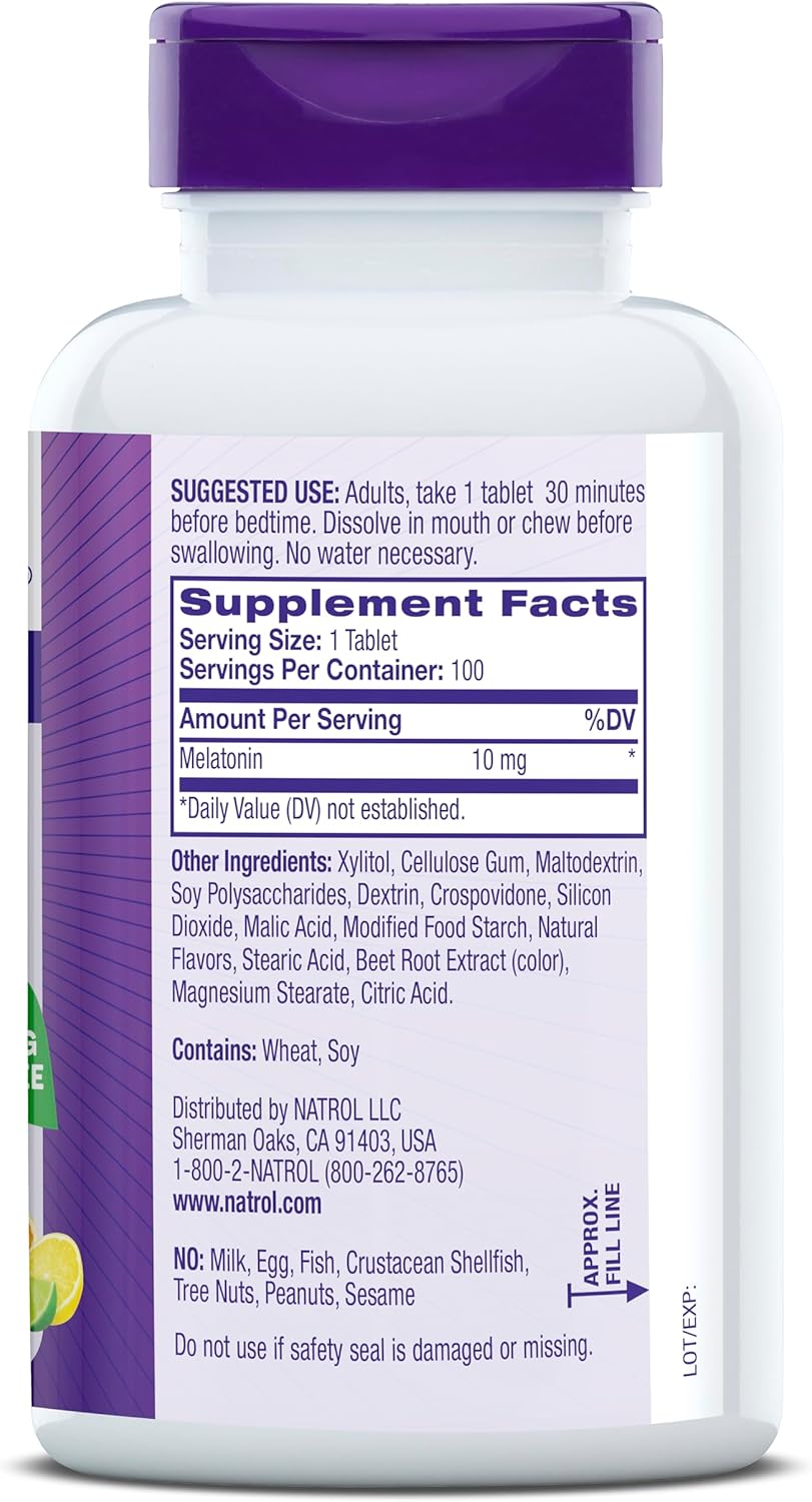 Natrol Melatonina Rápida Dissolução 10mg – Sono Reparador com Sabor Natural de Citrus Punch – 100 Comprimidos (Até 100 Dias de Fornecimento)
