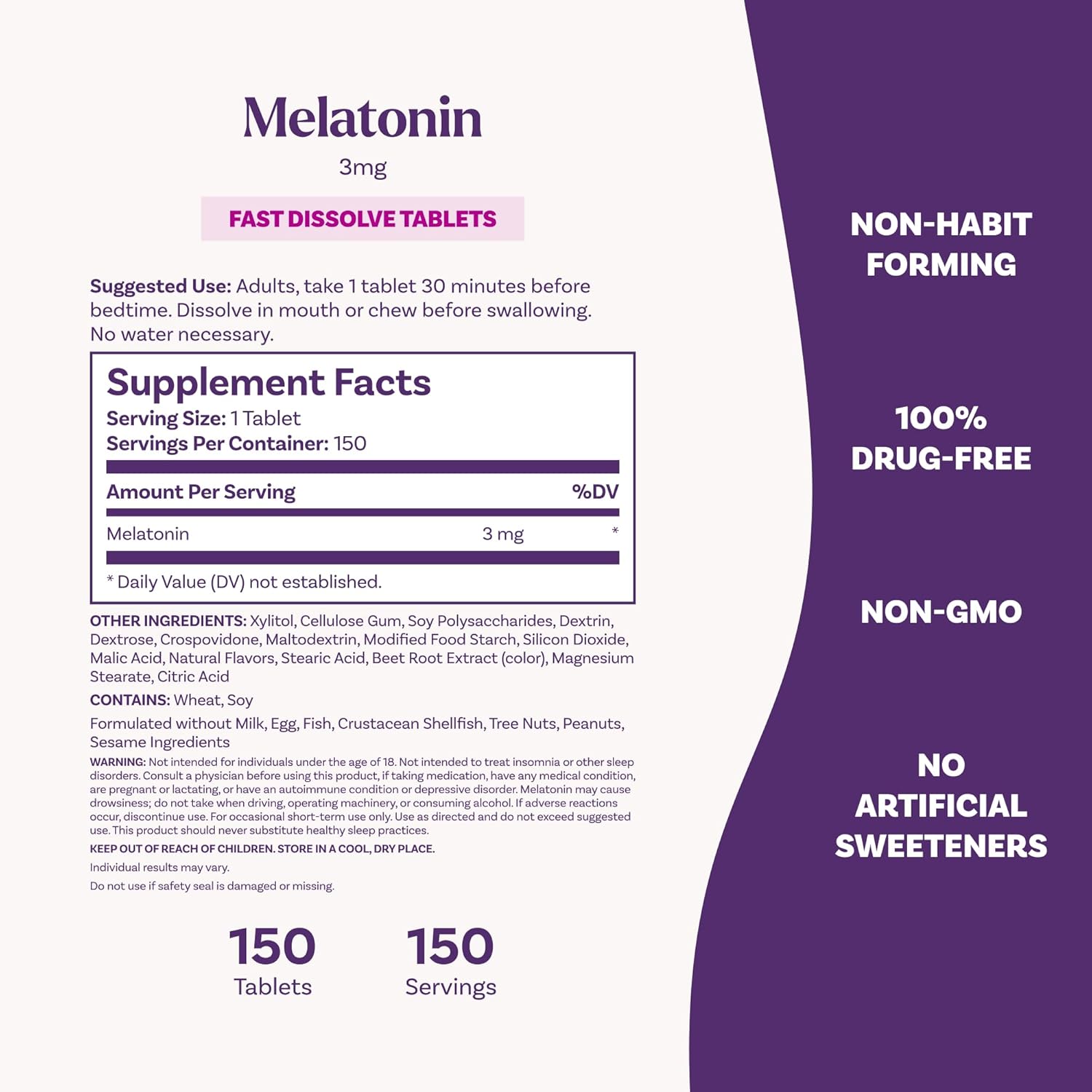 Composição da melatonina 3 mg da Natrol com 150 comprimidos de dissolução rápida . Nutrivita Suplementos