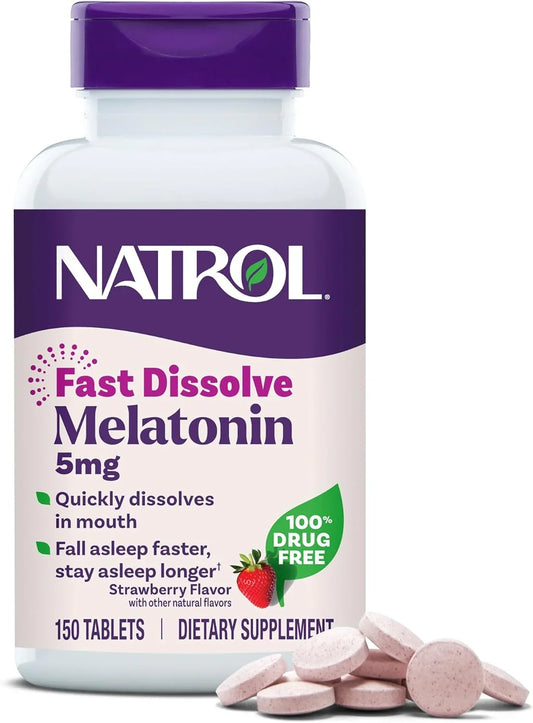 Frasco Melatonina Natrol 5mg Dissolução Rápida Sabor Morango - 150 Comprimidos, Original.