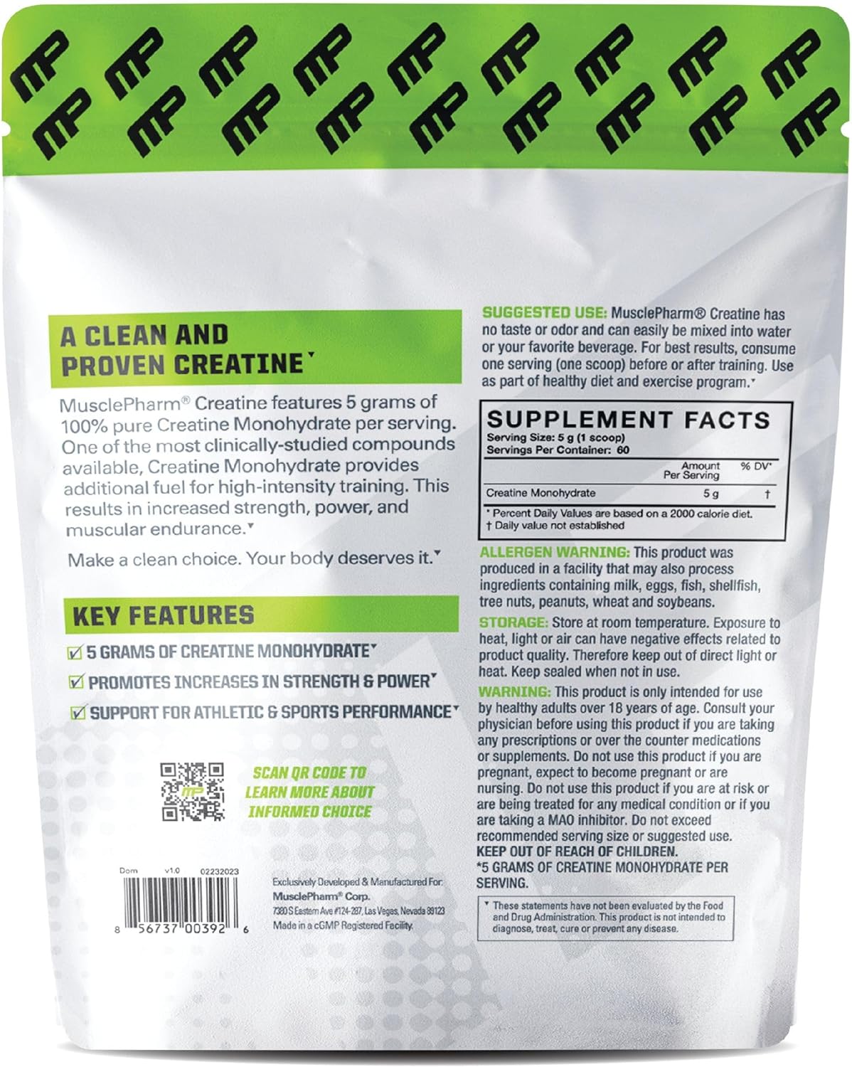 Muscle Pharm - Creatina 100% Ultra-Filtrada - 60 Doses (300 gr) - NutriVita