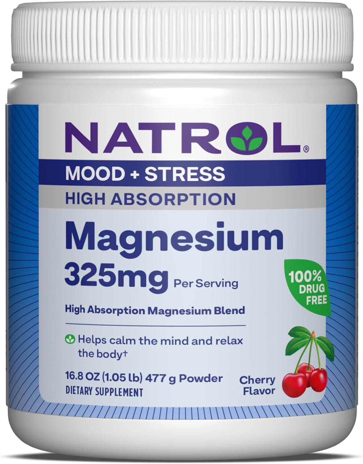 Natrol Magnésio em Pó 325 mg, Sabor Cereja 477 gramas - NutriVita