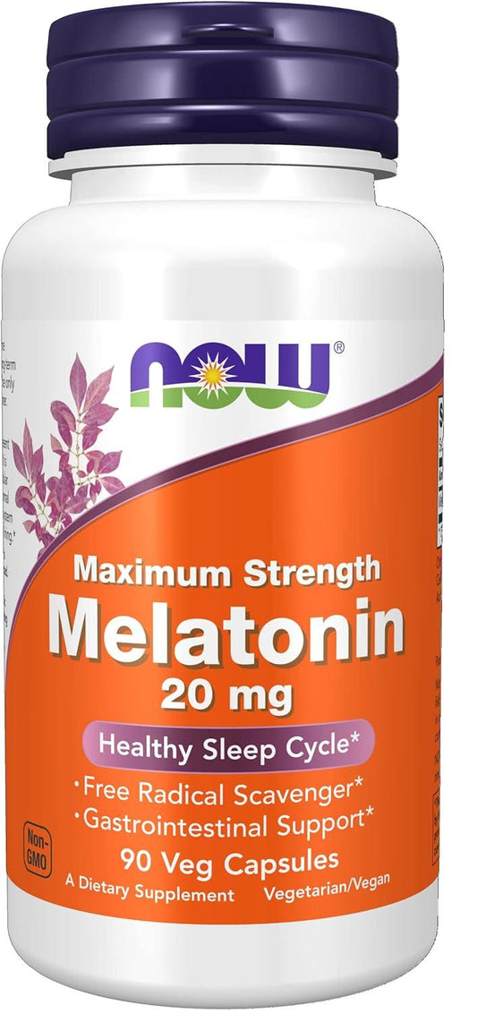 Frasco da NOW Foods, Melatonina de Força Máxima 20 mg 90 Capsulas - NutriVita
