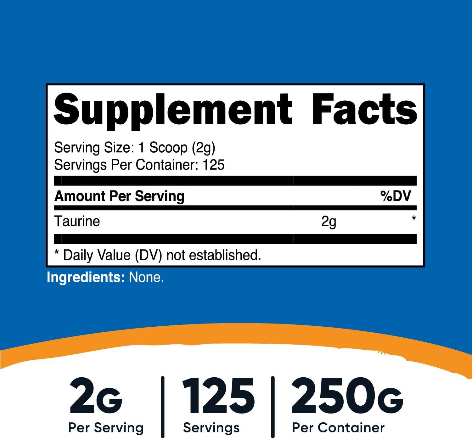Nutricost Taurina em pó 250 gramas - 125 Porções - NutriVita