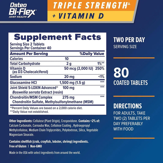 Frasco do suplemento para articulações Osteo Bi-Flex Força Tripla Advanced Joint Care com Vitamina D, contendo 80 cápsulas, vendido pela loja Nutrivita.