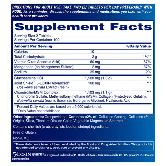 Informação nutricional do Osteo Bi-Flex Triple Strength com glucosamina, condroitina, MSM e 5-LOXIN.