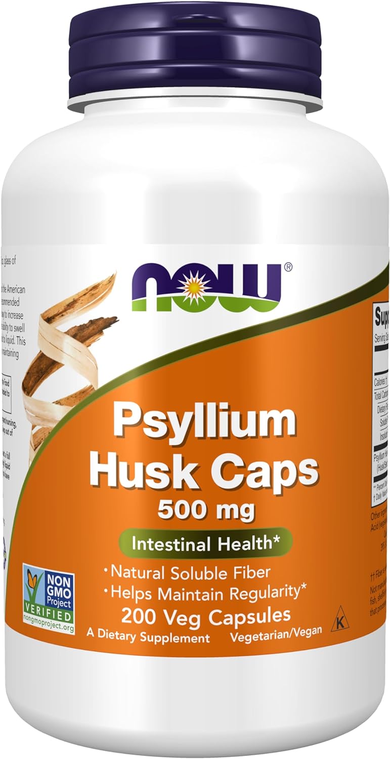 NOW Psyllium Husk 500 mg, 500 Capsulas