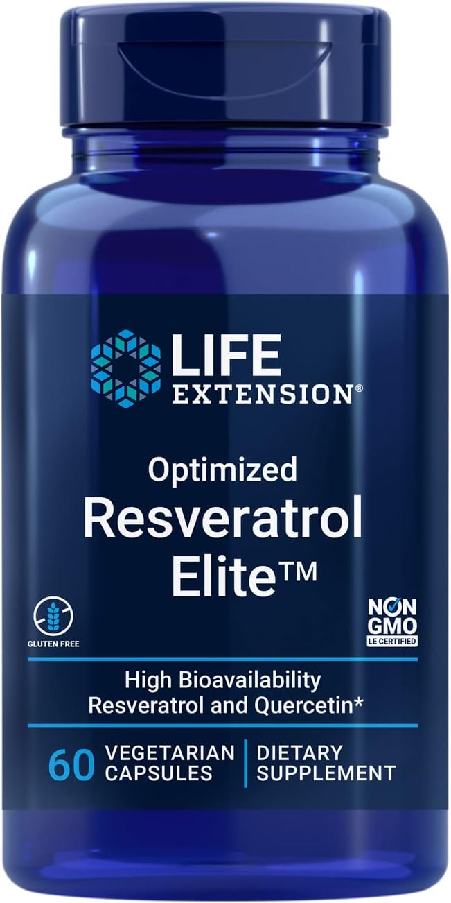Life Extension Resveratrol Elite Otimizado - Suplemento de Resveratrol Trans Altamente Biodisponível - De Uva e Knotweed Japonês - Para a Saúde do Cérebro - Sem Glúten, Não GMO - 60 Cápsulas Vegetarianas