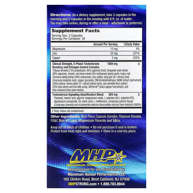 Informação nutricional do MHP T-Bomb 3Xtreme 168 cápsulas.