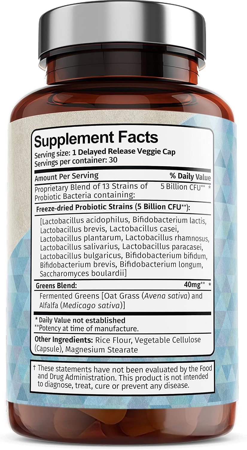 Tabela do Vitamin Bounty Pro-Daily: 5 bilhões de UFC e 40 mg de vegetais fermentados por cápsula, com 30 porções.