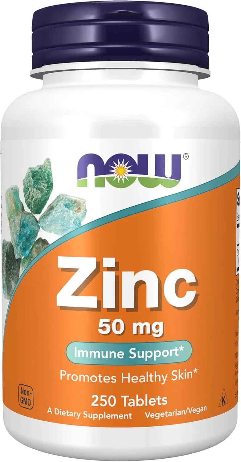 Suplemento de Zinco 50 mg para Imunidade e Pele Saudável, 250 Comprimidos, Não GMO