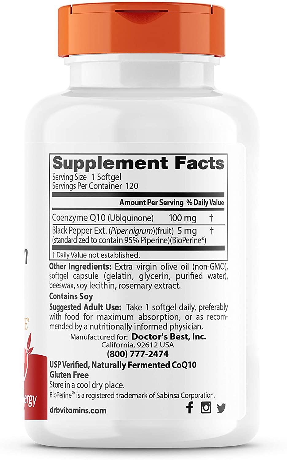 Doctor's Best CoQ10 de Alta Absorção com BioPerine 200 mg 60 Vegan Softgels - NutriVita