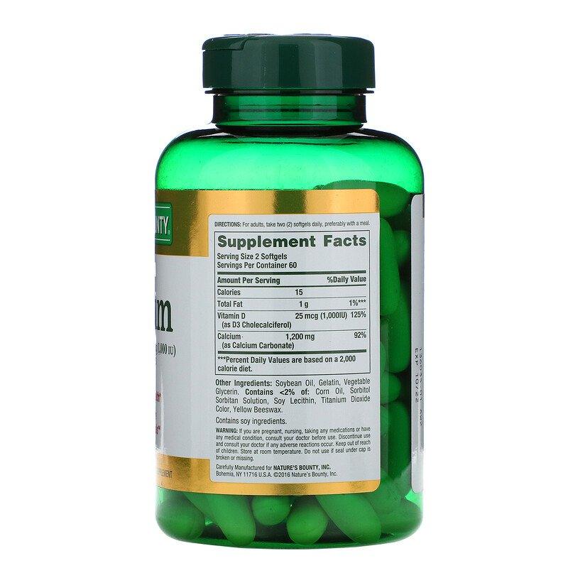 Nature's Bounty Calcium 1200 mg com Vitamina D3 120 Softgels - NutriVita