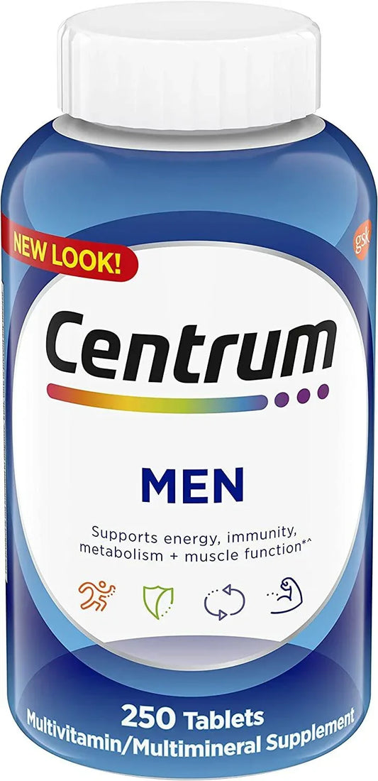 Centrum Men 250 comprimidos, suplemento multivitamínico para energia, imunidade e função muscular